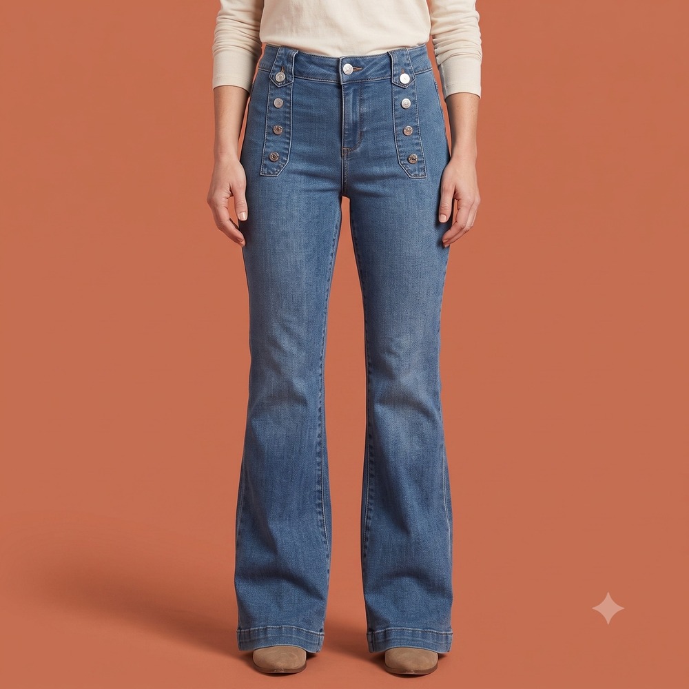 Zoe + Phoebe High Rise Slim Bootcut Sailor Jeans Petite 10P Blue Denim EUC‎